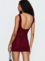 Epiphanies Net Mini Dress Burgundy - Image 5