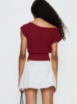 Cloud Tempo Boat Neck Cinched Knit Top Wine - Image 5