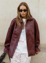 Napoleon Faux Leather Jacket Burgundy - Image 11