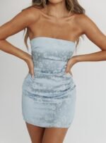 Ramie Strapless Mini Dress Blue - Image 7