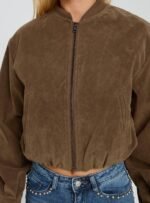 Mastery Faux Suede Bomber Jacket Brown - Image 6