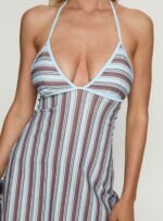 Mishie Halter Mini Dress Blue / Brown Stripe - Image 6