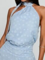 Eurythmic Scarf Halter Mini Dress Blue Jacquard - Image 5