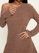 Jaede Off Shoulder Knit Mini Dress Mocha - Image 5