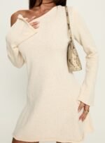 Jaede Off Shoulder Knit Mini Dress Cream - Image 6