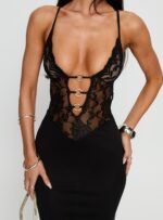 Totema Lace Halter Maxi Dress Black - Image 6
