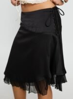Rosemead Satin Midi Skirt Black - Image 6