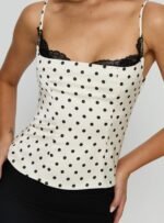 Renaissance Corset Lace Top White Polka Dot - Image 6