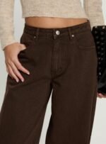 Naylor Mid Rise Wide Leg Jeans Brown - Image 6