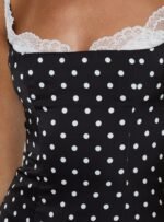 Renaissance Corset Lace Mini Dress Black / White Polka Dot - Image 6