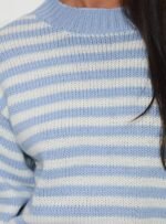 Harmony Balloon Sleeve Knit Jumper Blue / White Stripe - Image 6