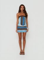All The Way Strapless Corset Mini Dress Blue Stripe - Image 6