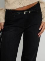 Slow Ride Mid Rise Bootleg Belted Jeans Washed Black - Image 6