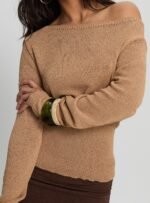 Xaria Off Shoulder Knit Jumper Tan - Image 6