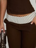 Past Life Fold Over Waistband Trousers Brown / Stripe - Image 6