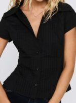 Akiyo Button Up Blouse Top Black - Image 5