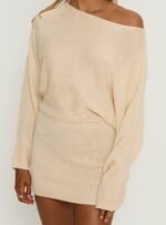 Bellamie Long Sleeve Mini Dress Cream - Image 6