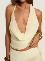 Evaleine Chiffon Cowl Neck Top Baby Yellow - Image 6