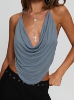 Anetta Cowl Halter Top Blue - Image 6