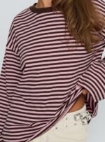 Settle Down Long Sleeve Top Pink / Brown Stripe - Image 6