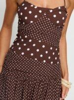 Marguerite Halter Maxi Dress Brown Polka Dot - Image 6