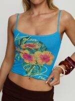 Palm Dreams Beaded Graphic Tank Top Blue - Image 6