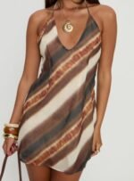 Esmira Halter Mini Dress Brown Stripe - Image 6