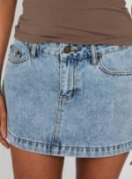 Nicolina Low Rise Denim Mini Skirt Ice Blue Wash - Image 6