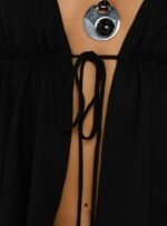 Top Form Tie Front Halter Top Black - Image 6