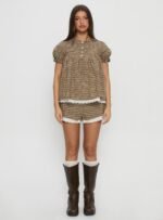 Chandelier Mini Lace Trim Shorts Brown Check - Image 7