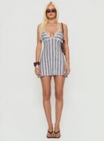 Mishie Halter Mini Dress Blue / Brown Stripe - Image 7