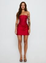 Jenevieve Strapless Drape Mini Dress Red - Image 7