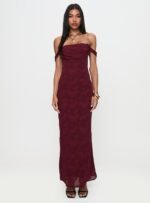 Azura Off The Shoulder Maxi Dress Burgundy - Image 8