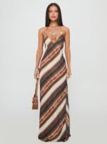Esmira Halter Maxi Dress Brown Stripe - Image 8