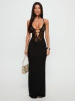 Totema Lace Halter Maxi Dress Black - Image 7