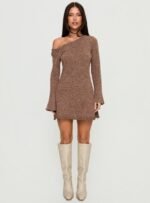 Jaede Off Shoulder Knit Mini Dress Mocha - Image 6