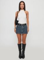 Nickei Denim Mini Skirt Washed Blue - Image 7