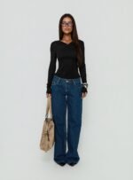 Tidal Wave Low Rise Straight Leg Jeans Dark Blue Wash - Image 7