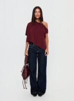 Passerby Asymmetrical Off Shoulder Top Burgundy - Image 7