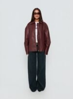 Napoleon Faux Leather Jacket Burgundy - Image 7