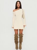Jaede Off Shoulder Knit Mini Dress Cream - Image 7