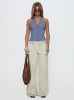 Paltrow Mid Rise Wide Leg Cargo Jeans Cream - Image 8