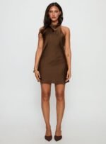 A-list Halter Cowl Neck Mini Dress Chocolate - Image 6