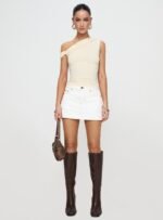 Nicolina Low Rise Denim Mini Skirt Ecru - Image 7