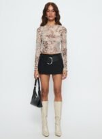 Edeline Bias Cut Long Sleeve Top Cream Animal - Image 7