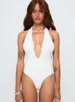 Emmalyne Plunge Neck Bodysuit White - Image 7