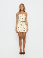 Jasira Strapless Drape Mini Dress Cream / Brown Polka Dot - Image 7