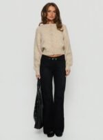 Slow Ride Mid Rise Bootleg Belted Jeans Washed Black - Image 7