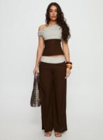 Past Life Fold Over Waistband Trousers Brown / Stripe - Image 7