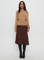 Xaria Off Shoulder Knit Jumper Tan - Image 7